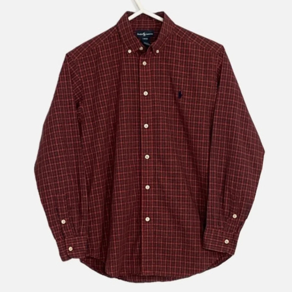 Ralph Lauren Boy’s Button Down Plaid Shirt Size Large 14-16 Red Blue - Picture 9 of 9